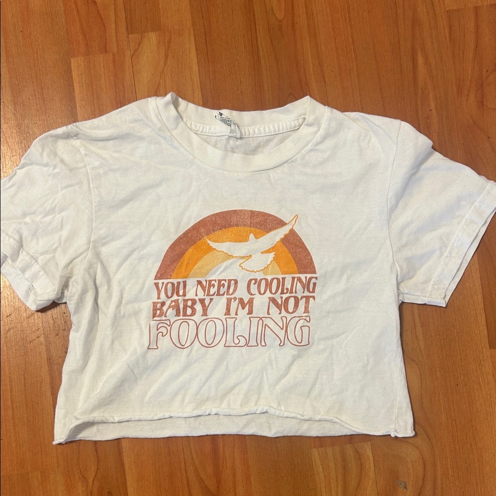 Led Zeppelin White Crop Top with Orange Graphic